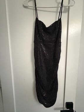 Urban Outfitters Black Sequin Slip Midi Dress